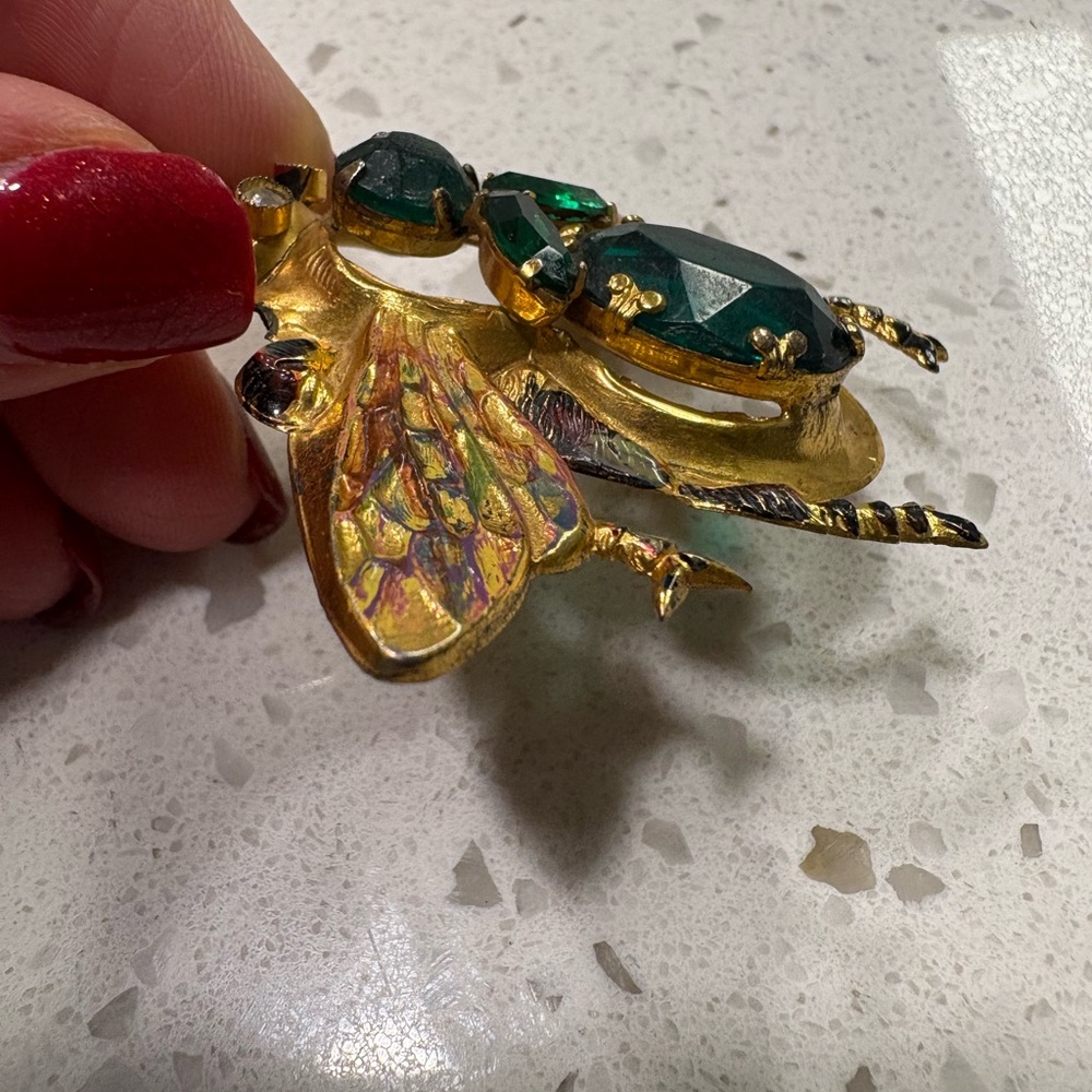 Vintage Gold and Green Insect Brooch - Picture 3 of 6